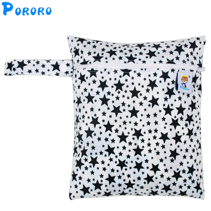 Travel PUL Wet Bags Baby Waterproof Cloth Diaper Bag Single Zipper Print Reusable Baby Nappy Wet Dry Bags Wetbags 25x20cm