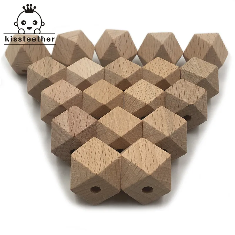 High quality Faceted beech Wood Bead,100pcs 10-20mm Unfinished Natural Geometric Figure Polygon Wooden Beads,For DIY Teether