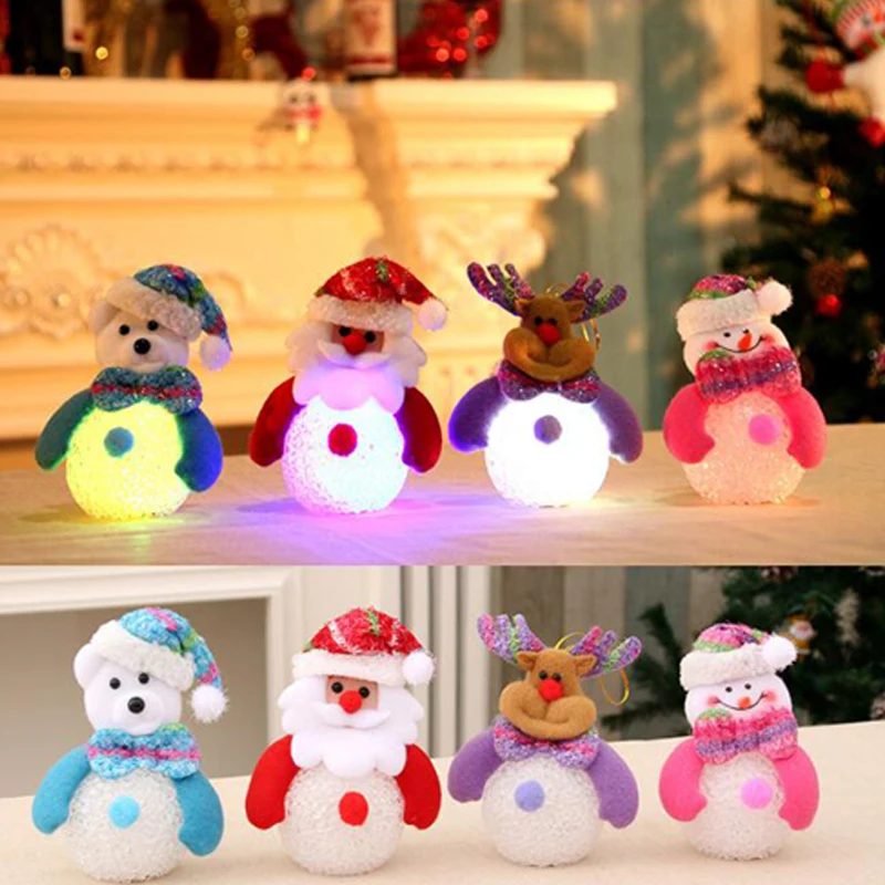 Led party Glow Dolls Santa Claus Snowman Bear Elk With Light Hanging Xmas Tree Ornaments Christmas Decorations For Home New Year