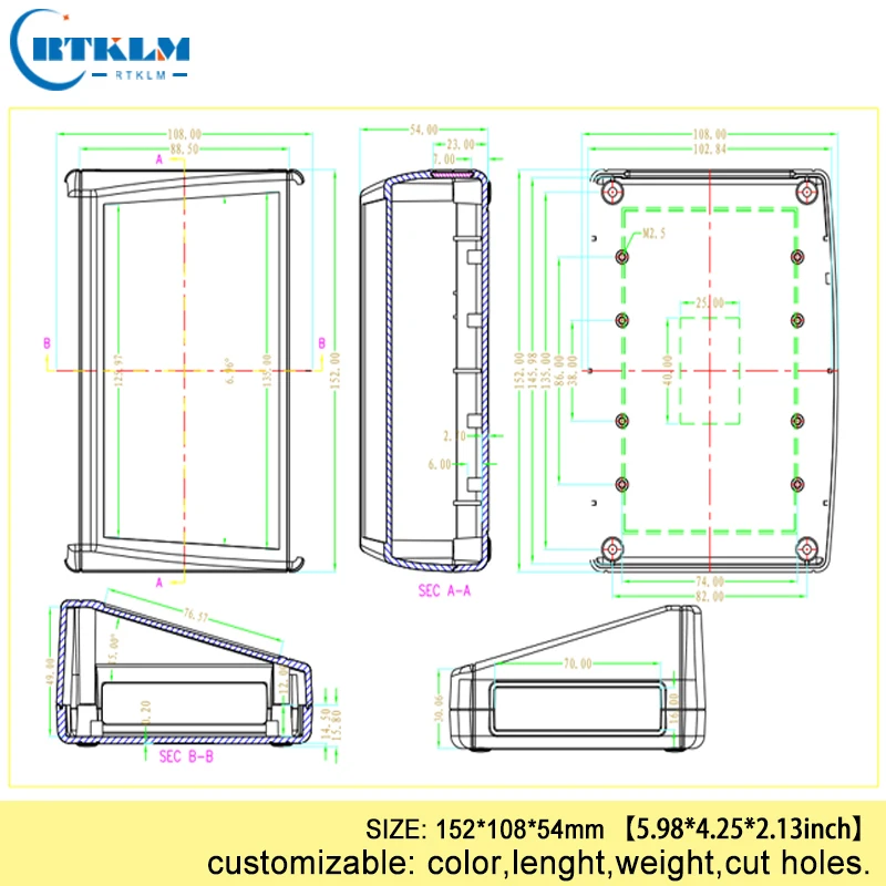 Plastic enclosure electric box diy junction box abs plastic project box diy instrument case electronic speaker box 152*108*54mm