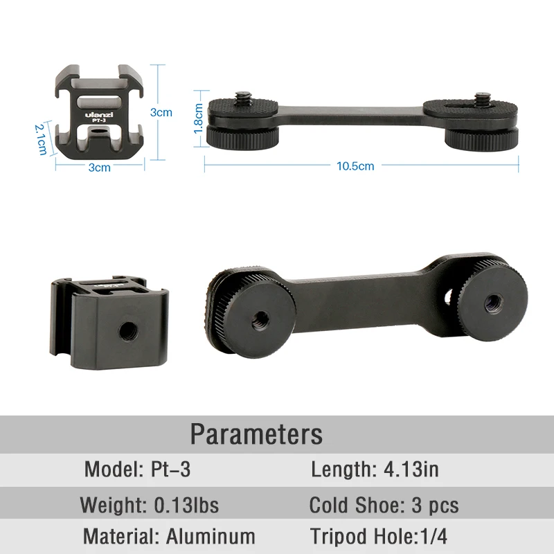 Ulanzi PT-3 Triple Hot Shoe Mount Adapter Microphone Extension Bar for Zhiyun Smooth 4 DJI Osmo Pocket Gimbal Accessories