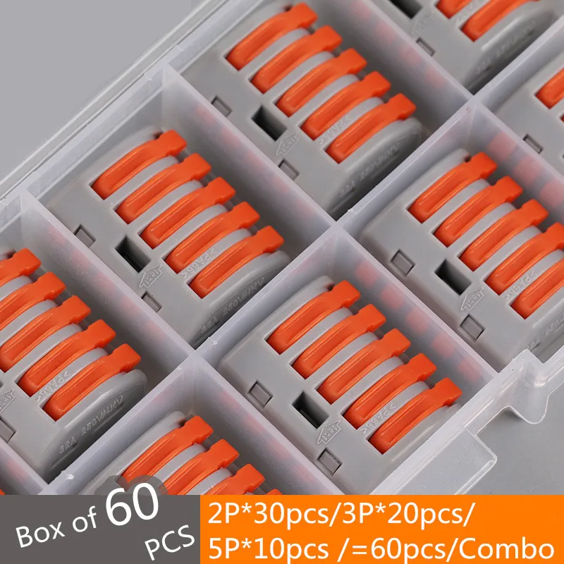 wire compact splicing connector 60pcs combo  wire connector  30pcsX2P 20pcsX 3P 10pcsX5P