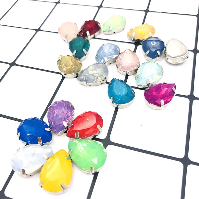 Free shipping Matt White opal teardrop sew on rhinestones with claw flatback Resin loose rhinestones DIY garment Accessories