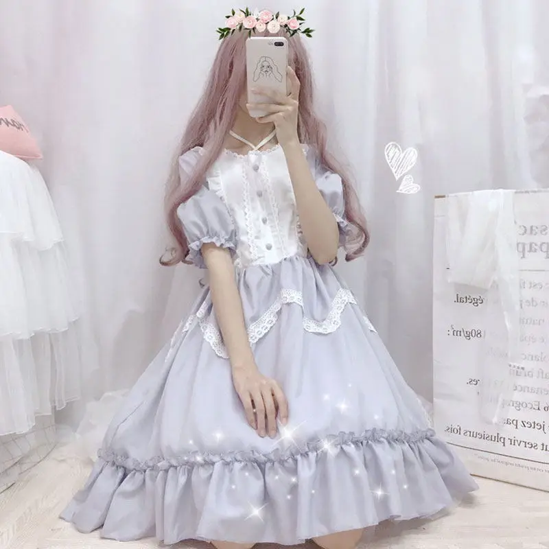 Summer Japanese Lolita Vintage Dress Lolita Dress Female Soft Gir lWind Cute Fungus Lace Dress Short Sleeve Cute Cosplay Suit