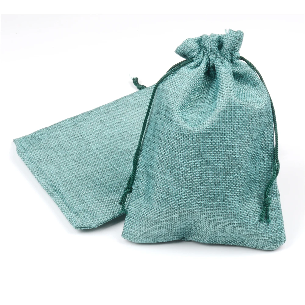 

Rustic Natural Burlap Bags Candy Gift Drawstring Jute Bag Wedding Favors Packaging Pouches Wedding Decor Blackish Green 13x18cm