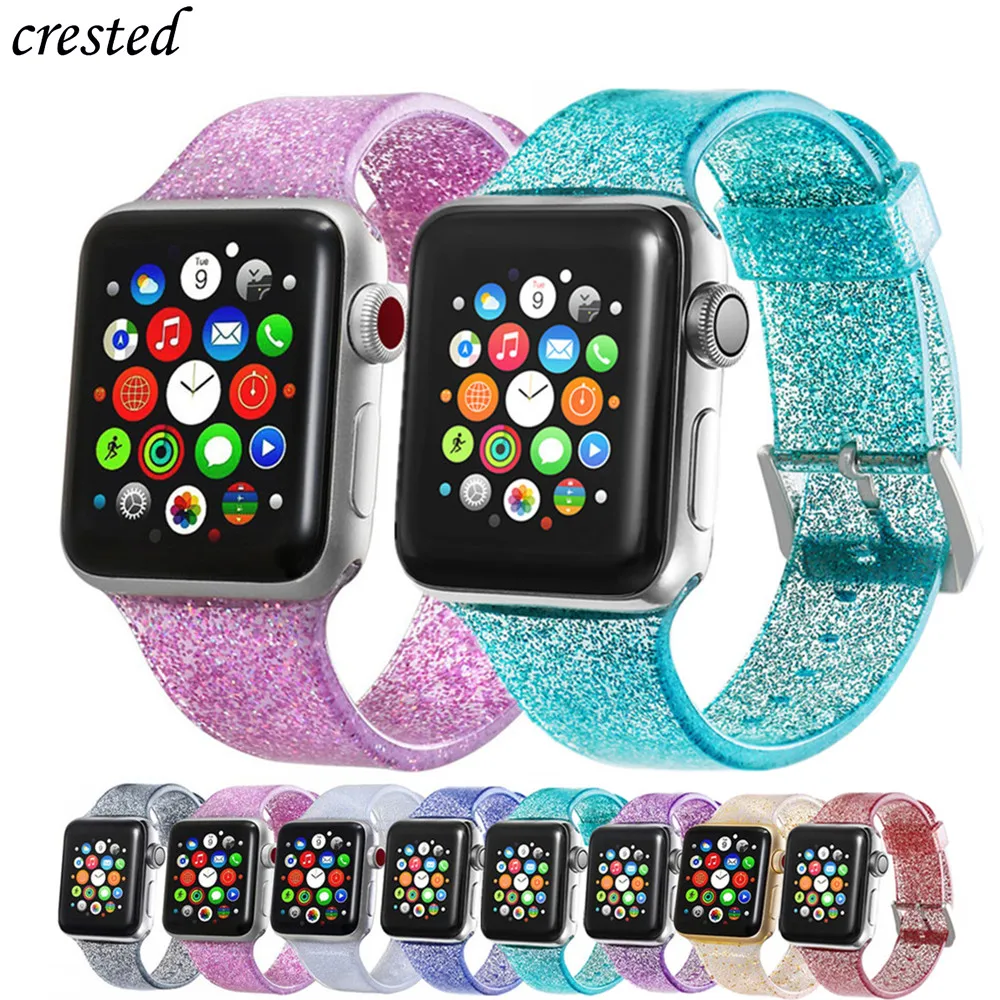 Jelly Strap For Apple Watch band 40mm 44mm 45mm 41mm 38mm 42mm Bling silicone watchband belt bracelet iWatch series 3 4 5 se 6 7