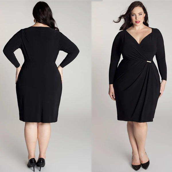 Dress For Women XXL Black Big Size Elegant office dress Fashion Long Sleeve Women Autumn Plus Size Dress XXL W846051