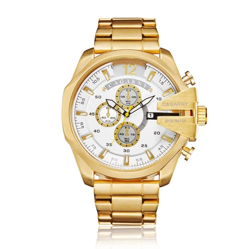 Imagen 2 del producto Reloj de cuarzo dorado de acero inoxidable para hombre, relojes de pulsera militares resistentes al agua para hombre, marca de lujo, reloj informal Cagarny para hombre