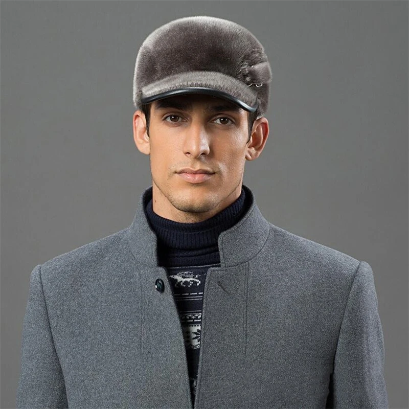 

IANLAN Top Quality Mens Import Full-pelt Seal Fur Visors Real Sealskin Peaked Caps All Match Winter Outdoor Casual Hats IL00241