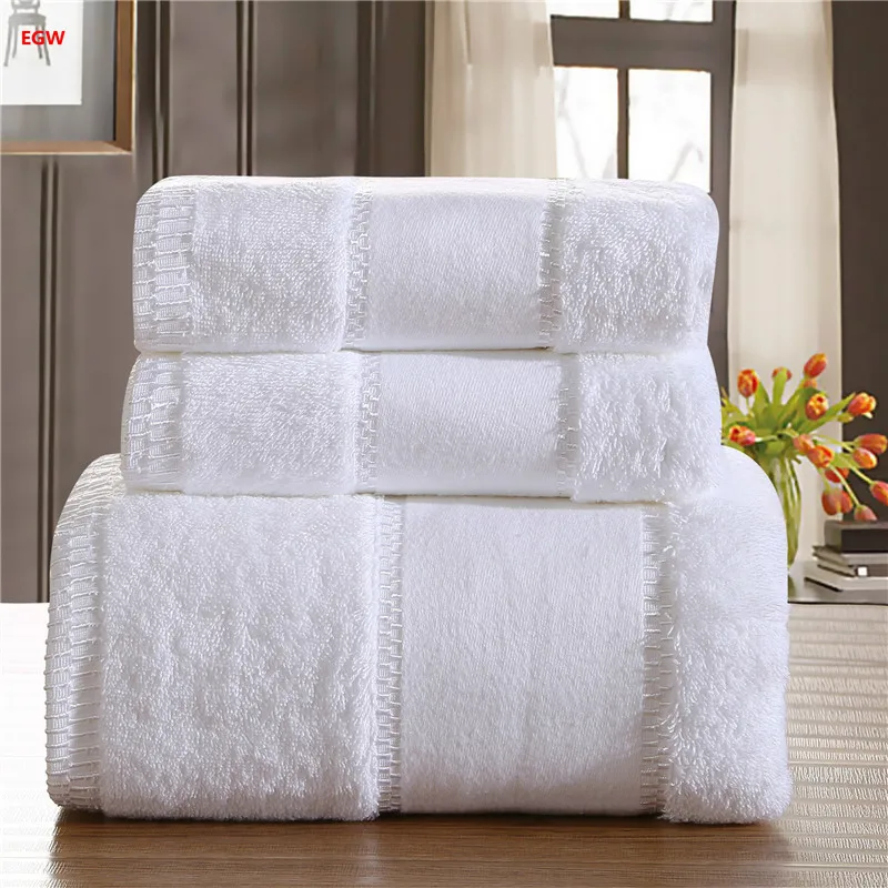 3pcs Set Asciugamano Bianco 100% Cotone Pakistan Cinque Star Hotel Casa Toalla Lettera Ricamato Adulti Coppia Regalo Viso Vasca Da Bagno panno per