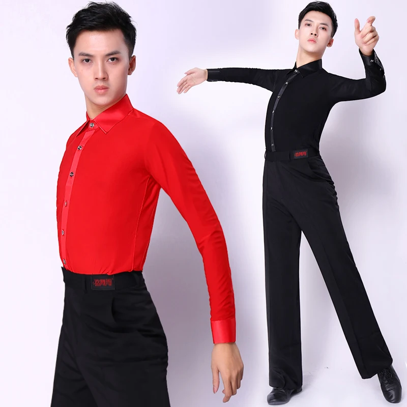 

New Mens White Dance Shirt Ballroom Modern Salsa Tango Samba Latin Standard Competition Performance Men Shirts Dancewear Tops