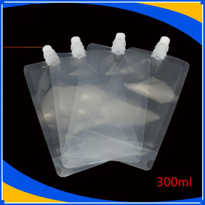 10*18cm 300ml 100Pcs/ Lot Jelly Liquid Clear Plastic Doypack Spout Bag Drinking Empty Stand Up PE Poly Spout Storage Pack Pouch