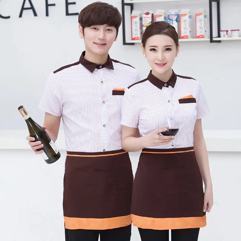 

Hotel Waitress Work Clothes Catering Hot Pot Shop Restaurant Uniform Cafe Bakery Short-sleeved Women Men Waiter Overalls H2323