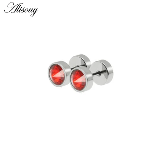 Alisouy 1pc Women Men Unisex Stud Earrings Barbell Ear Stud Pendientes Stainless Steel Crystal Zircon Anti-allergic Punk Jewelry