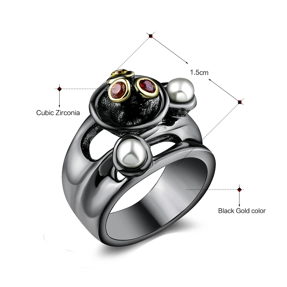 DreamCarnival1989 Disco Mix Colors Women Cocktail Ring CZ White Pearl Vintage Black Gold Party Anillos Mujer Sizes 7 8 9 WA11531