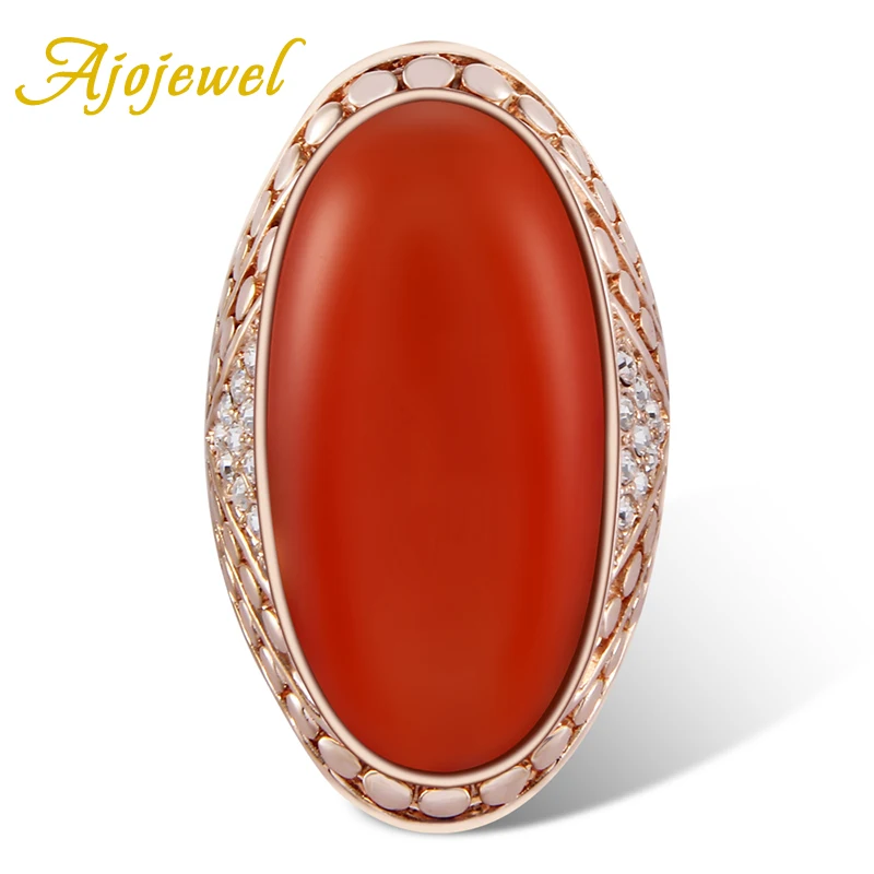 Ajojewel Luxury Big Single Stone Ring Orange Opal Jewelry Rhinestone Finger Rings Wholesale (Size 9,10,11)