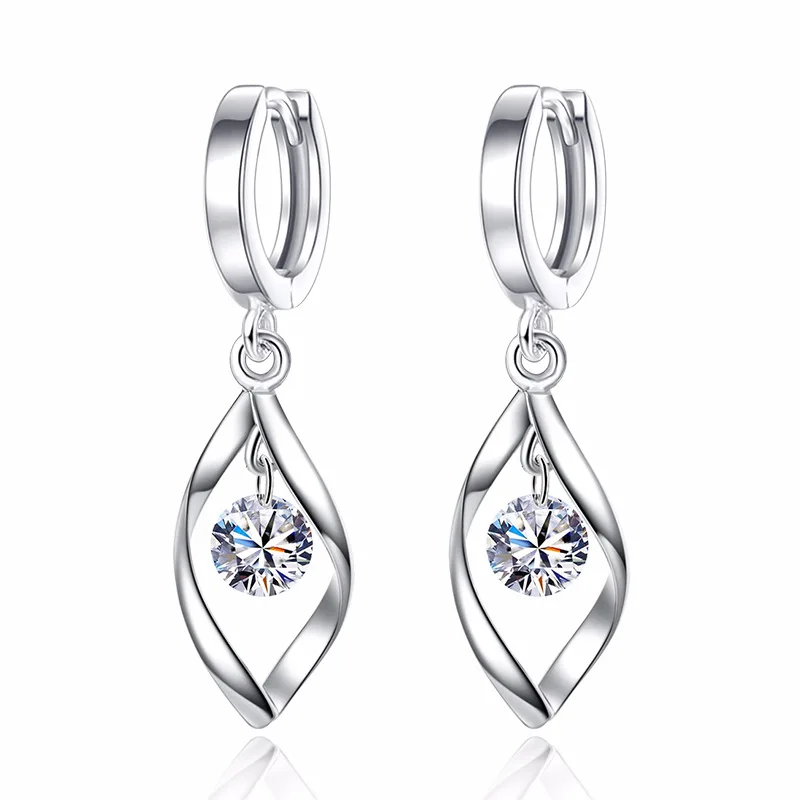 925 Silver Needle New Arrivals Fashion Shiny Crystal Ladies Stud Earrings Jewelry Women Female Anti Allergy Cheap