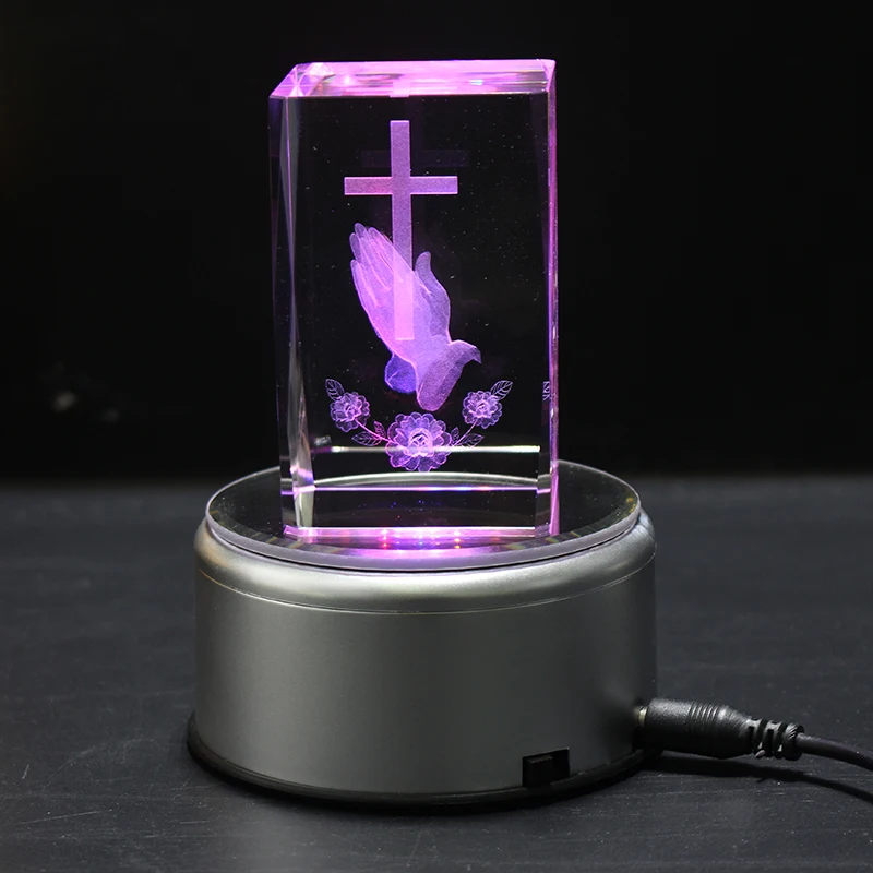 

Holy Cross with Pray Hand Crystal Cube Figurines & Miniatures Home Decoration Accessories