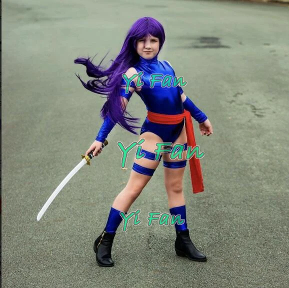 

Psylocke Kids Cosplay Costume Superhero Costume Shiny Metallic Girl Cosplay Costume for Halloween Custom Made