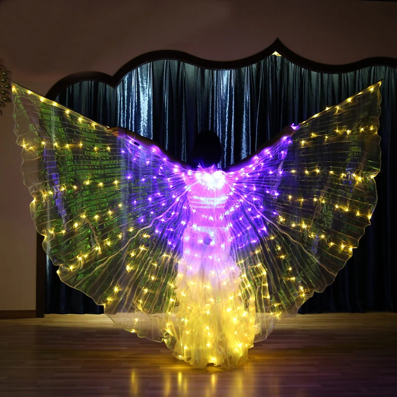 Ruoru 5 Modes Belly Dance LED Isis Wings Colorful Wings Stage Performance Props Led Wings Belly Dancing Accessory with Stick