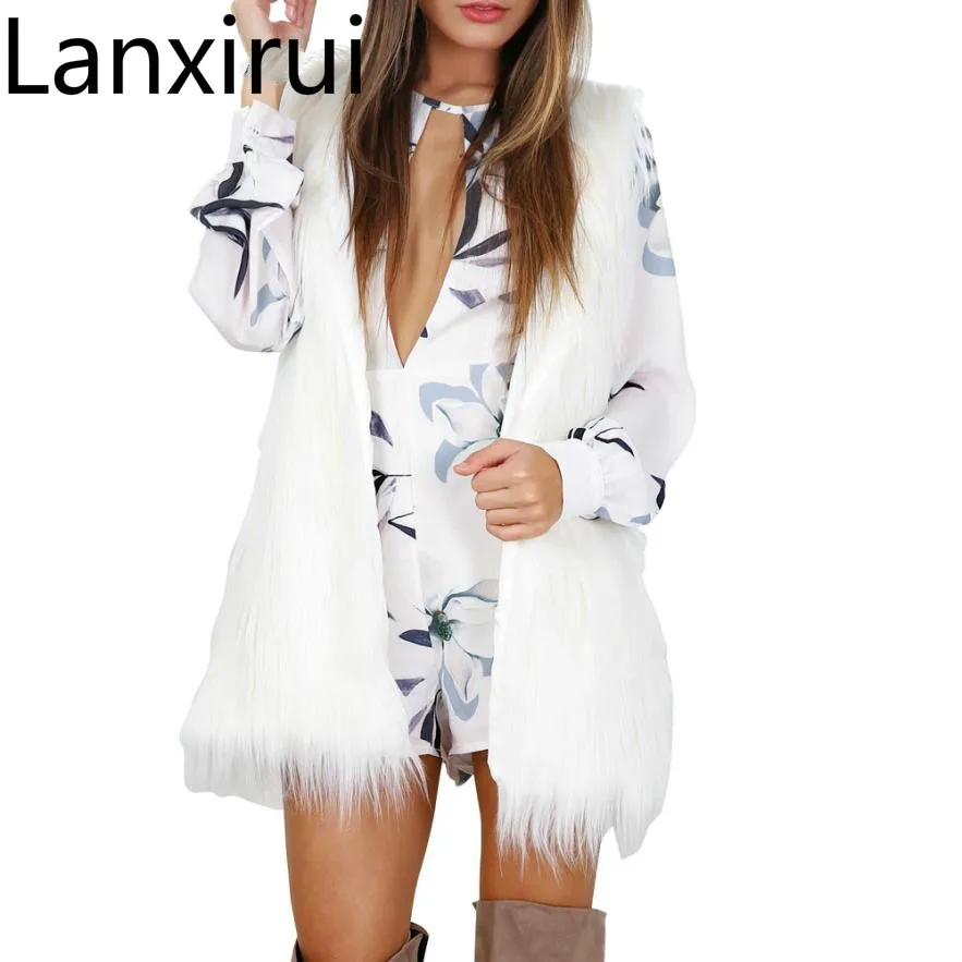 

Lanxirui Fashion Women Warm Outwear Sleeveless White Slim Vest Faux Fur Waistcoat Jacket Coat Hot Sale Dropshipping