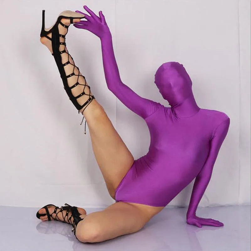 Ropa de escenario para Cosplay, traje de una pieza con Medias brillantes, Color caramelo, gran tamaño, elástico, medio abrigo, entallado, Zentai