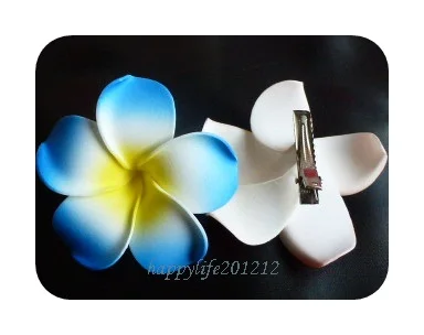 50 Blue colour  Foam Hawaiian Plumeria flower Frangipani Flower bridal hair clip 6cm