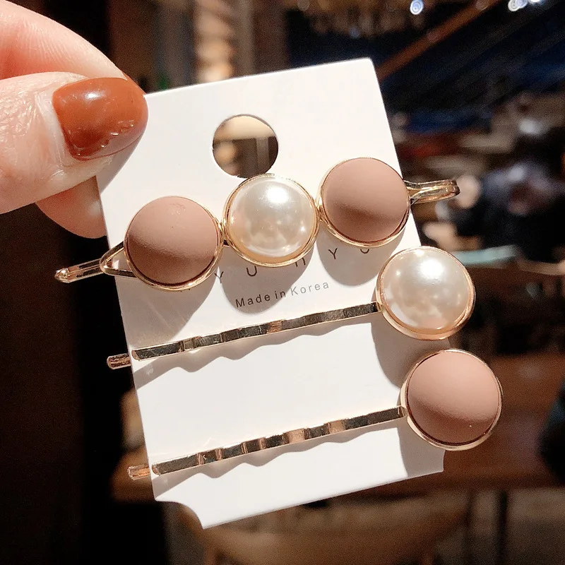 Fashion Pearl 3 piece set Woman Vintage Simple Hairpins Girls Hair Accessories Crystal Barrettes Ladies Hair Clips Femme Clips