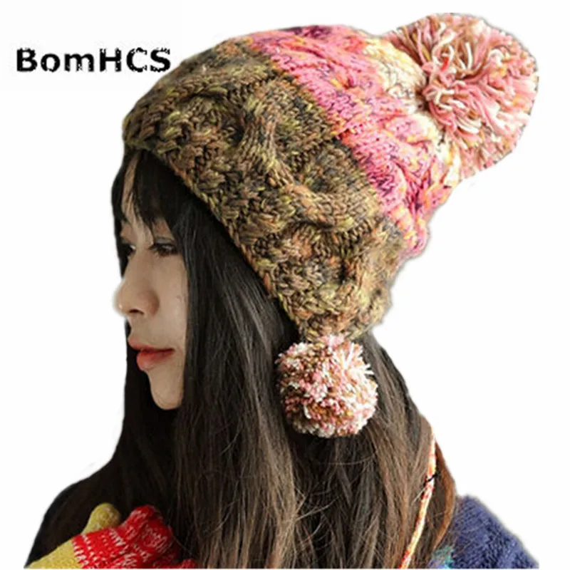 BomHCS Winter Blended-Color Thick Warm Baggy Coarse Ear Muff Knitted Braided Beanie Hat Cap