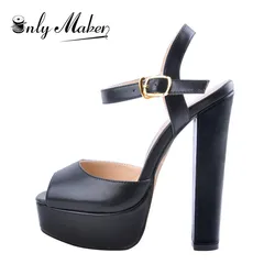 Onlymaker Women Sandals Ankle Strap Peep Toe Platform Black  Chuncky High Heels Squre Toe Party Dress Casual Sandals