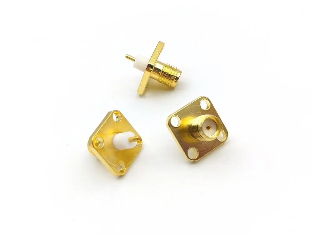 NEW Gold SMA (SMA-KFD4) female PTFE with 4 holes flange solder connector