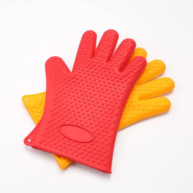 1PC GOUGU Thick Silicone Microwave Oven Glove Heat Resistant Heart BBQ Mitts Anti-slip Pot Holder Kitchen Baking Fingers Gloves