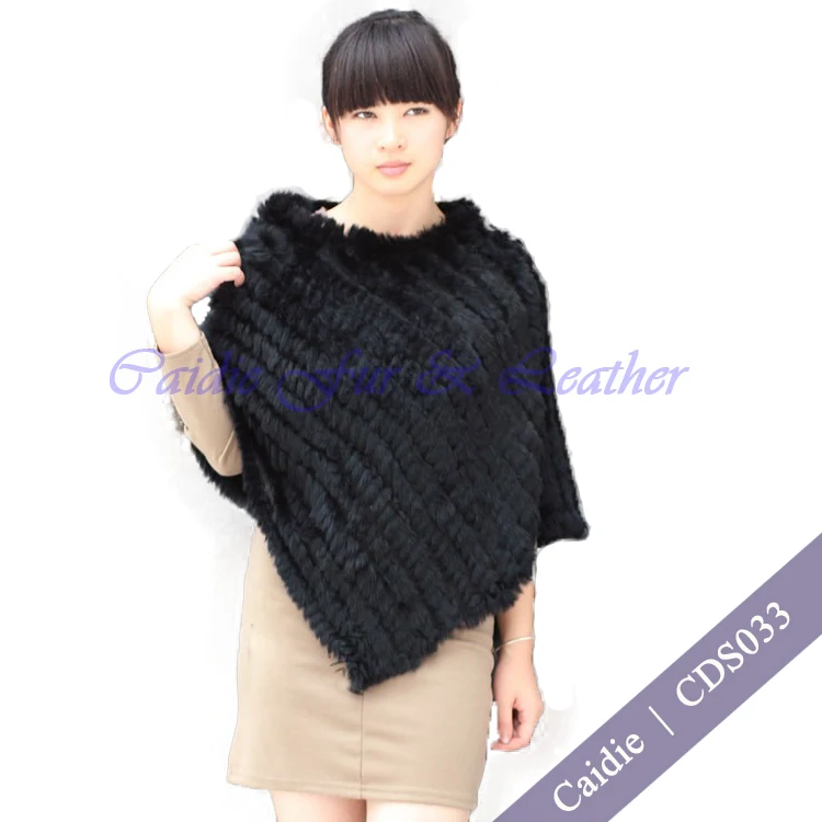 HSPL Fur Poncho 2022 Autumn Real Rabbit Hot Sale Triangle Knitted Women Pullover Lady Pashmina Wrap poncho pele de coelho