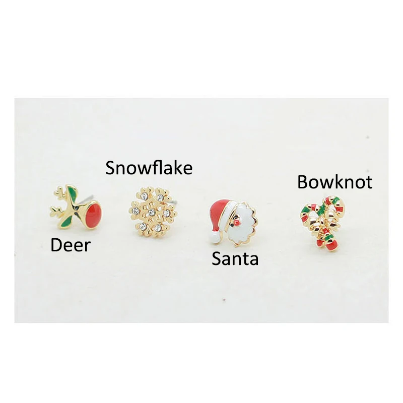 4 Color Choose Bowknot Santa Snowflake Small Deer Clip on Earrings Without Piercing for Christmas No Hole Ear Clip Good Gift New