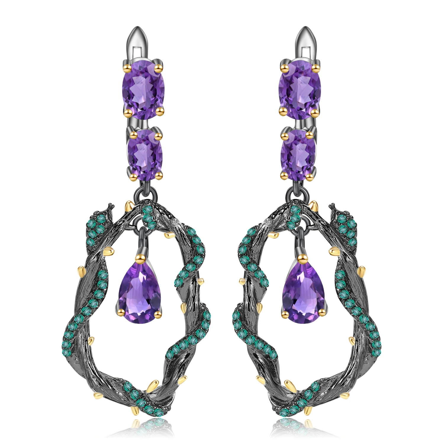 

GEM'S BALLET 4.34Ct Natural Amethyst Gemstone Earrings Handmade 925 Sterling Silver Branch Snake Drop Earrings for Women Bijoux