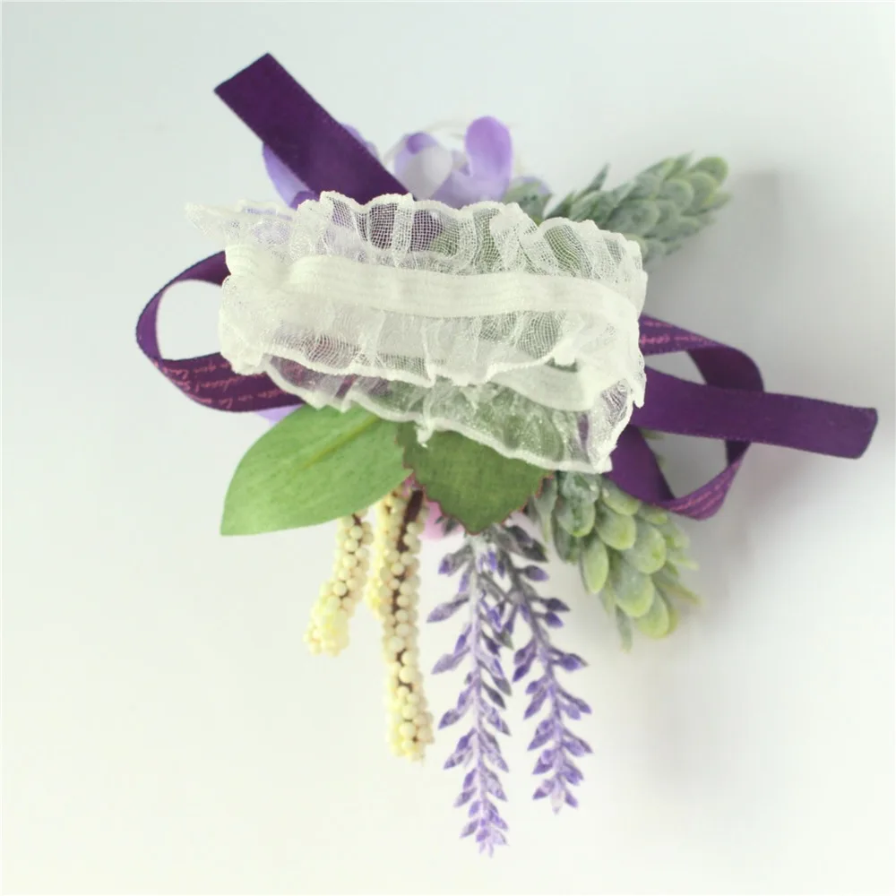 Boutonnière violette CHO Balance pour hommes, broche de mariage, fleurs artificielles, bracelet de demoiselles d'honneur, corsage de poignet de Rh