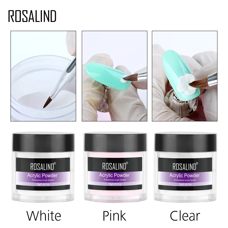 ROSALIND Nail Carving proszek akrylowy 10g jasny biały różowy kolor przedłużenie paznokci poli projekt dla Manicure Builder rzeźba w proszku