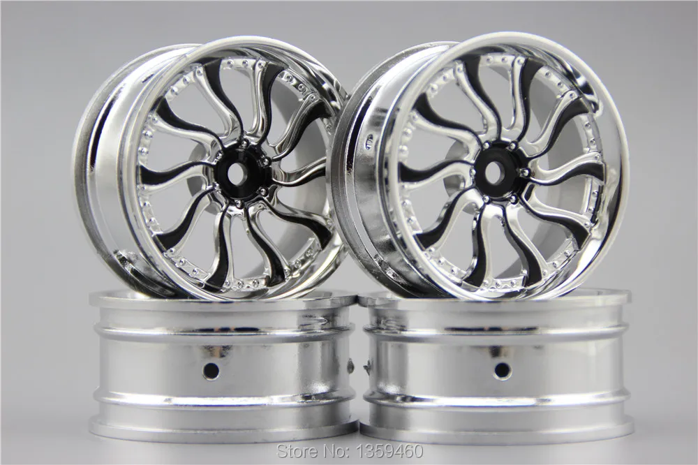 4 sztuk 1/10 obręcz koła jezdnego i dryfu waveCK (Chrome + malowanie czarny) 0mm przesunięcie pasuje do 1:10 Touring & Drift Car 1/10 Rim 11214