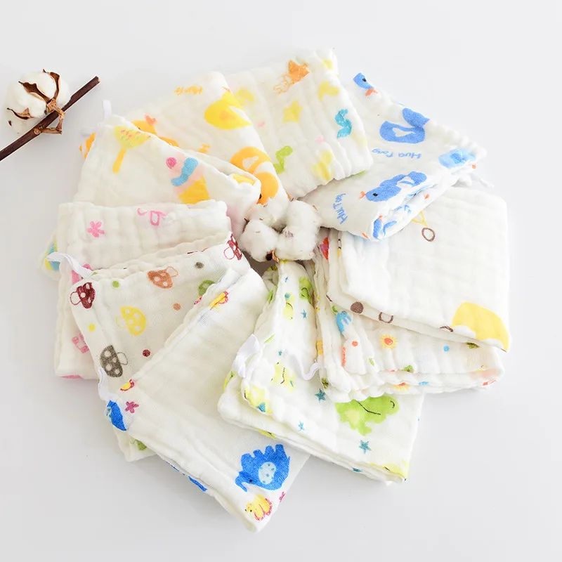 1 Piece Baby Cute Handkerchief Square Printed Cartoon Pattern Saliva Wrinkle Towel Muslin Cotton Infant Face Towel Wipe Cloth