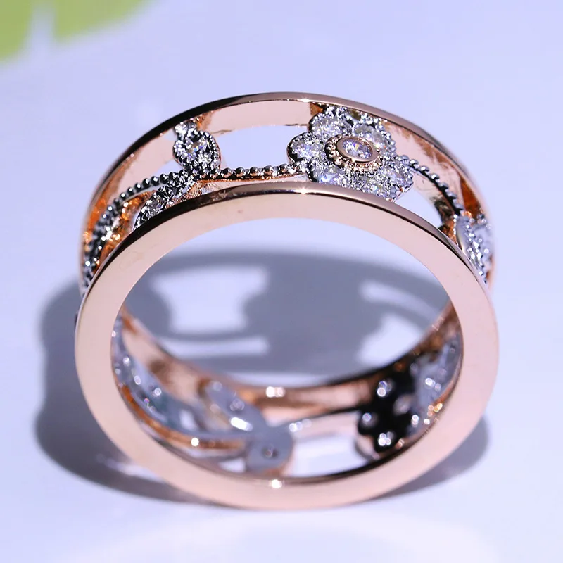 Flower Vine Leaves Ring Micro-inlaid AAA Zircon Double Layer Two-tone Ring Wedding Rings for Women Fashion Lucky Gift Jewelry