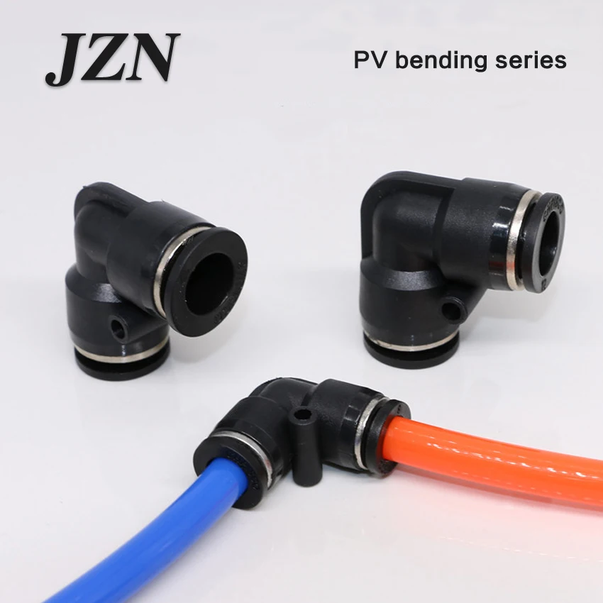( 10 PCS )  Black L-type 90 degree right angle two-way elbow quick insert pneumatic pipe joint PV4/6/8/10/12/14/16mm