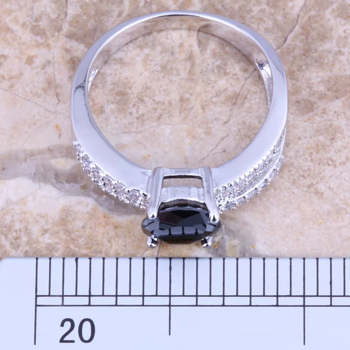 Superb Black Cubic Zirconia White CZ Silver Plated  Ring Size 6 / 7 / 8 / 9 R1559