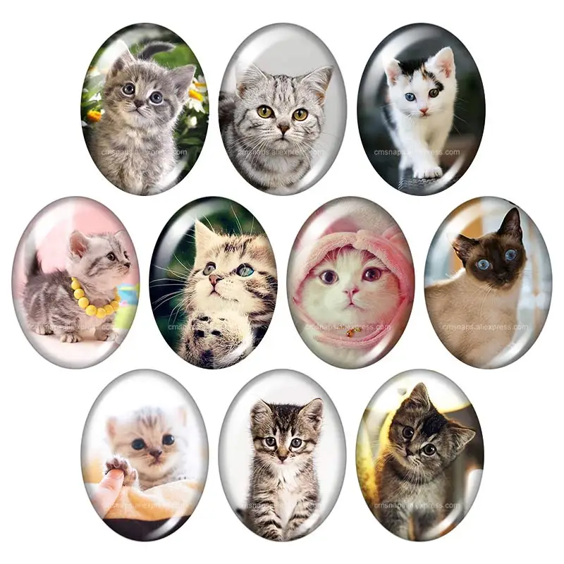 

Pet Cats Animals Love cat 13x18mm/18x25mm/30x40mm mixed Oval photo glass cabochon demo flat back Jewelry findings TB0026