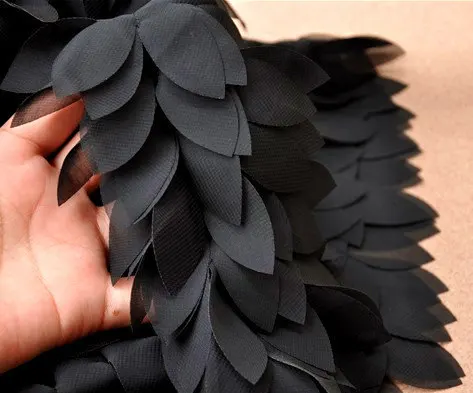 2 Yards Black Chiffon Leaves Trim 3D Florals Lace Fabrics Accessories Holiday Costum Party Decors Supplies,  FT003bla