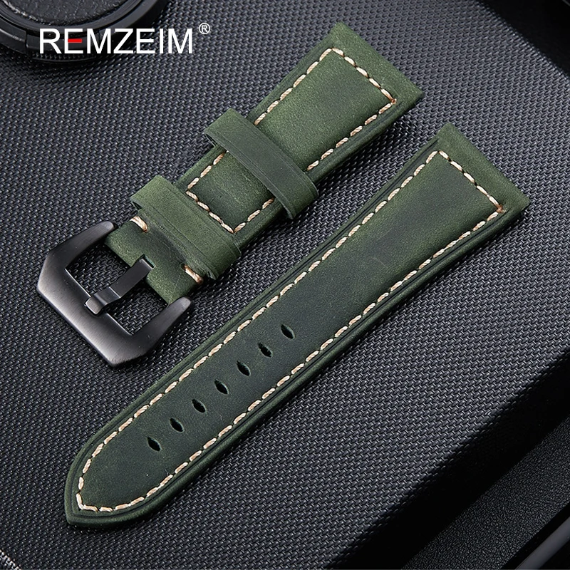 Watchbands 20 22 24 26mm Genuine Leather Dark Brown Black Man Women Handmade Vintage Scrub Wrist Watch Band Strap Metal Buckle