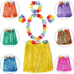 Girl Grass Skirt Hawaiian Hula Skirt Suit Dance For Children Girls Beach Festive Party Supplies Skirt