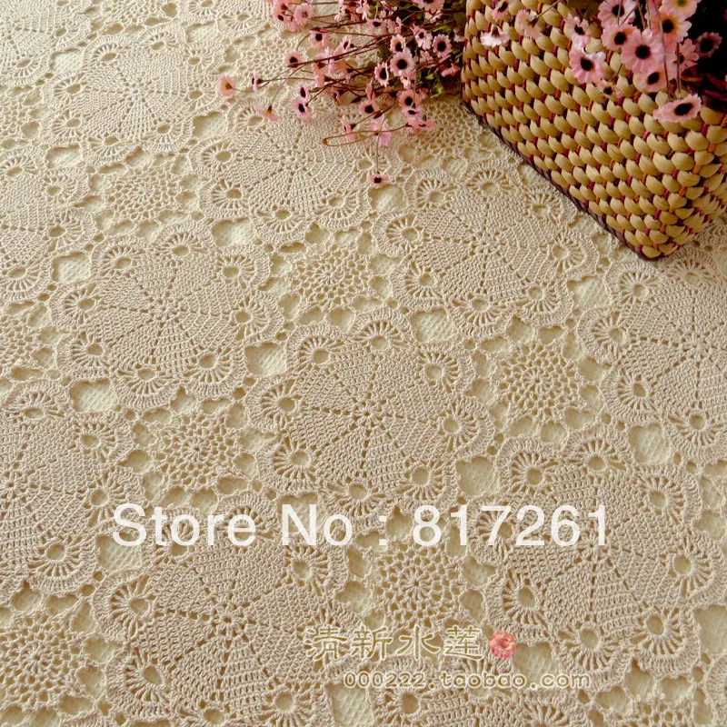 Free shipping table cover lace tablecloths handmade hook needle crochet 100% cotton bed cover fashion luxury cutou curtain beige