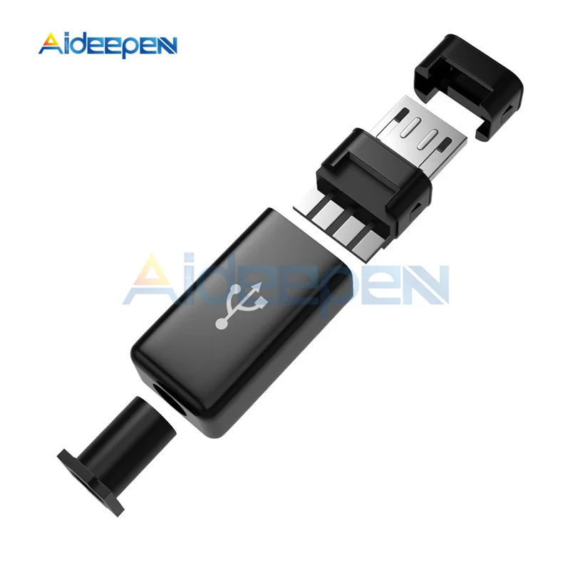 مجموعة موصل توصيل ذكور كابل USB صغير مع غطاء ، ملحقات كابل بيانات سهلة الاستخدام ، محطات سوداء صغيرة ، 50 في المجموعة