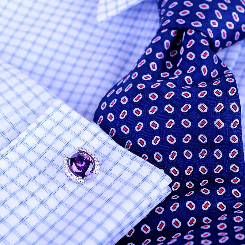 KFLK Jewelry shirt cufflink for mens Brand Purple Crystal Cuff link Luxury Wedding Groom Button High Quality guests