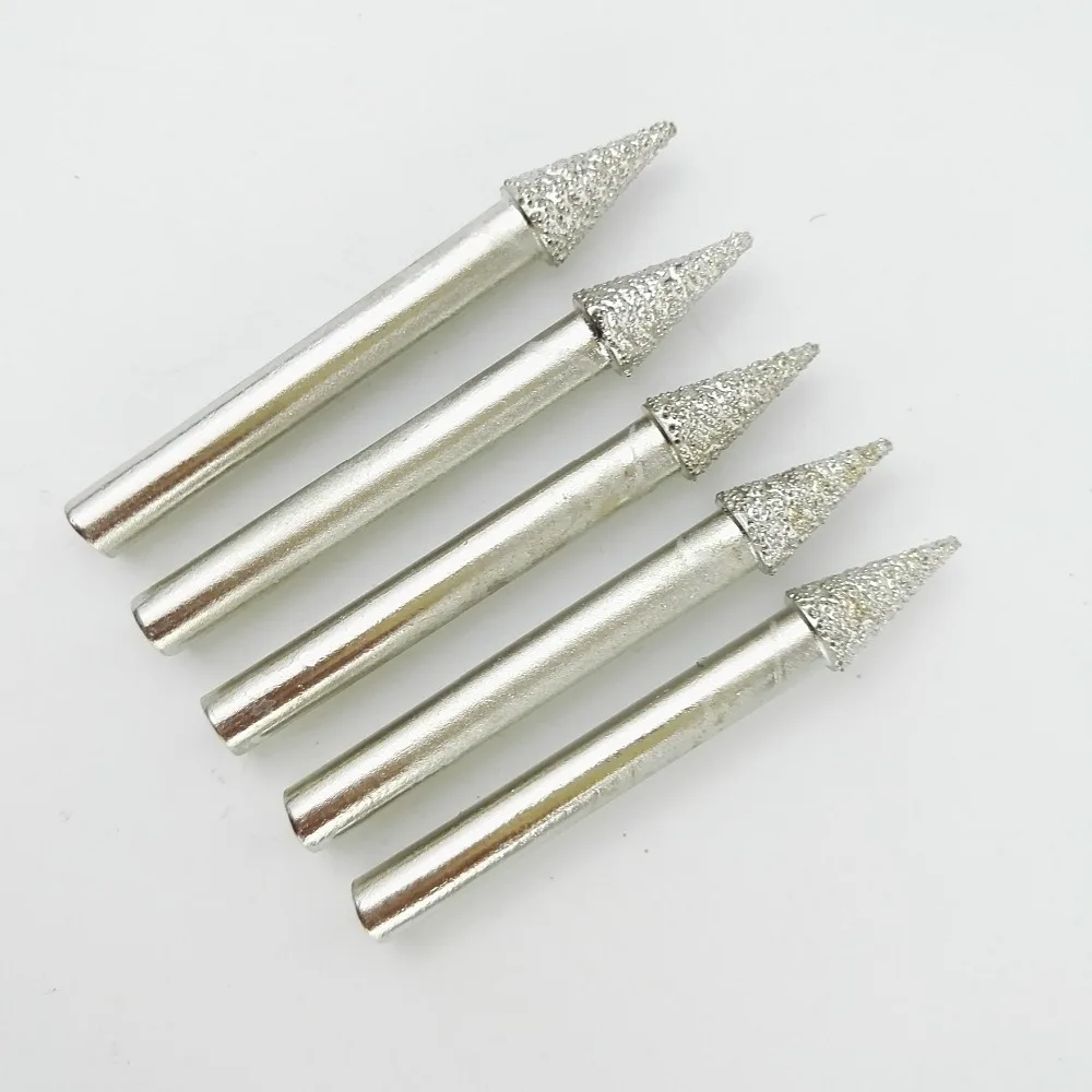 DIATOOL #20 5pcs Diamond Carving Bits, Cone 8x15MM Mounted Points Vaccum Brazed Diamond Burrs